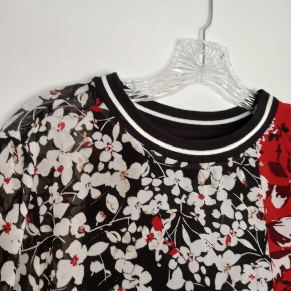 Calvin Klein Red & Black Floral Chiffon Tunic - Picture 4 of 6